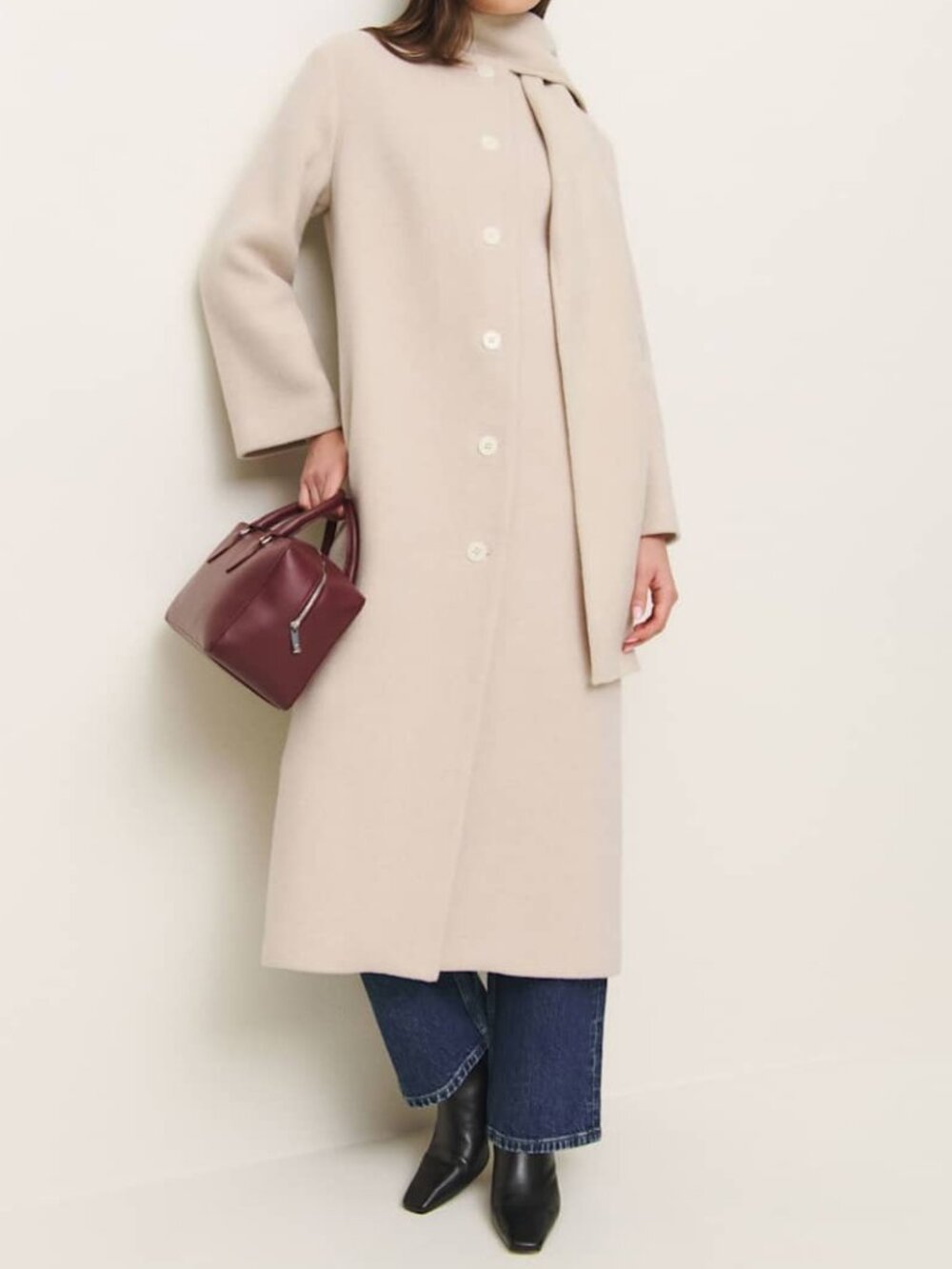 NEW Reformation Asher Wool Coat w Detachable Scarf XXS